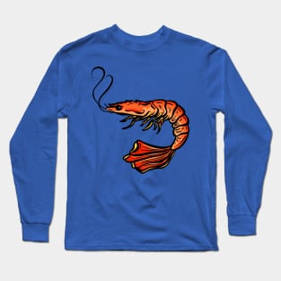 Big Red Shrimp Tail cartoon illustration Long Sleeve T-Shirt